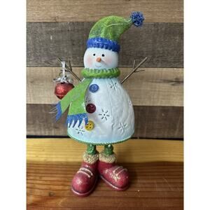 Metal Tin Snowman Jingle Bell Tea Light Candle Holder Christmas 12”